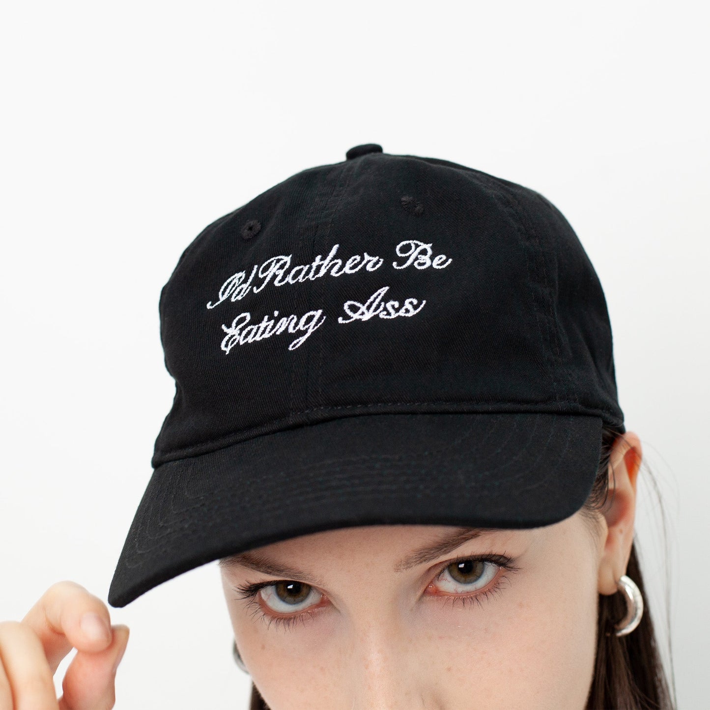 I'D RATHER BE EATING ASS CURSIVE BASEBALL CAP